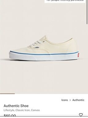 Vans Authentic Shoe | Cream Canvas Low-Top with Blue Stripe